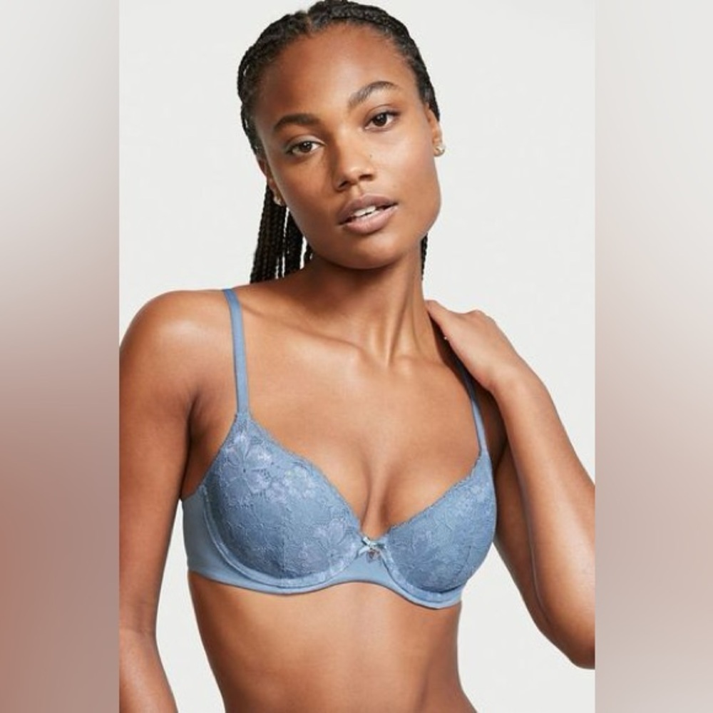 Victoria's Secret Body by Victoria Lace Lightly Lined Demi Bra Denim Blue Sz 36D
